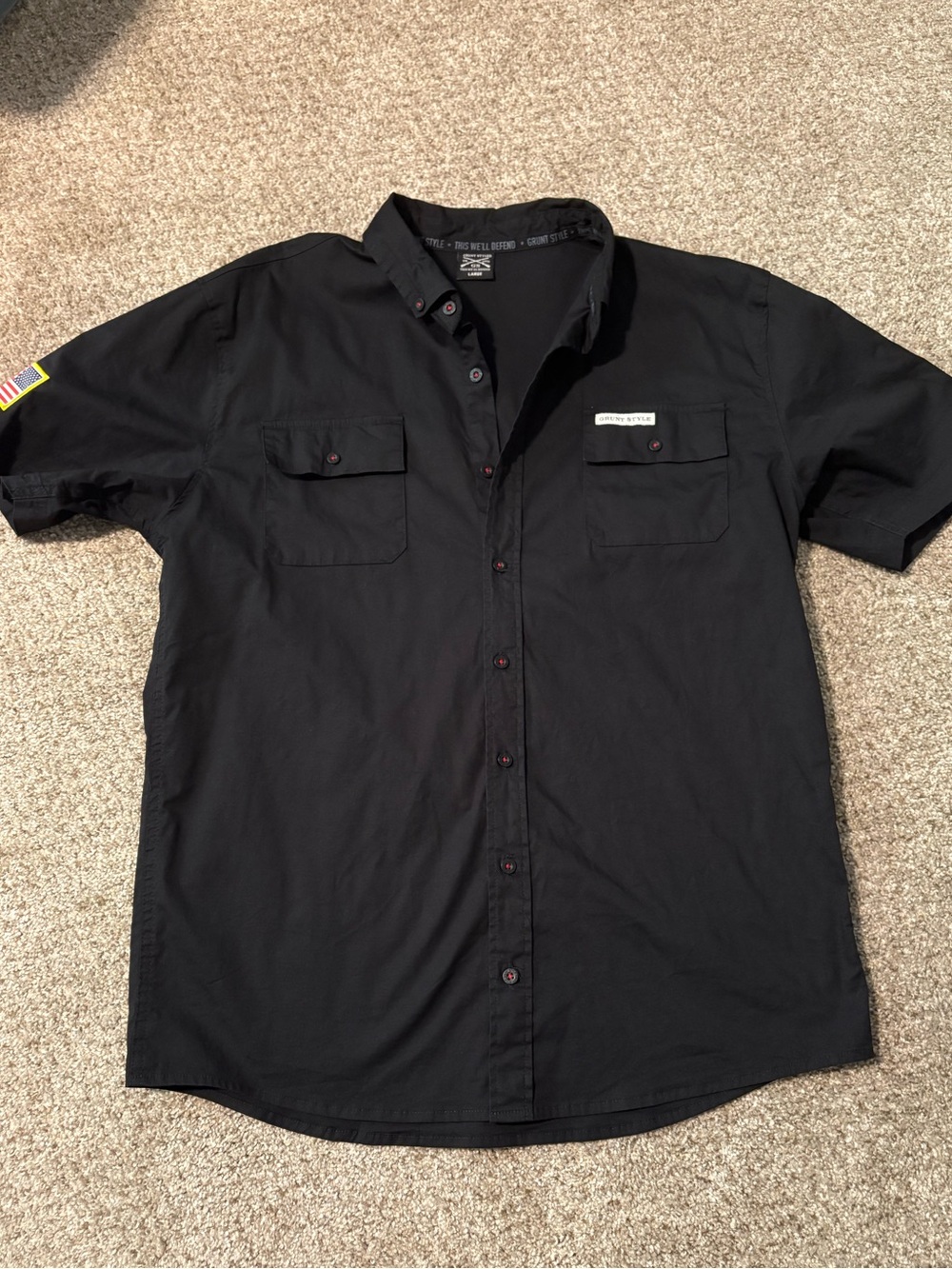 Grunt Style Black Short Sleeve Button-Down Work Shirt